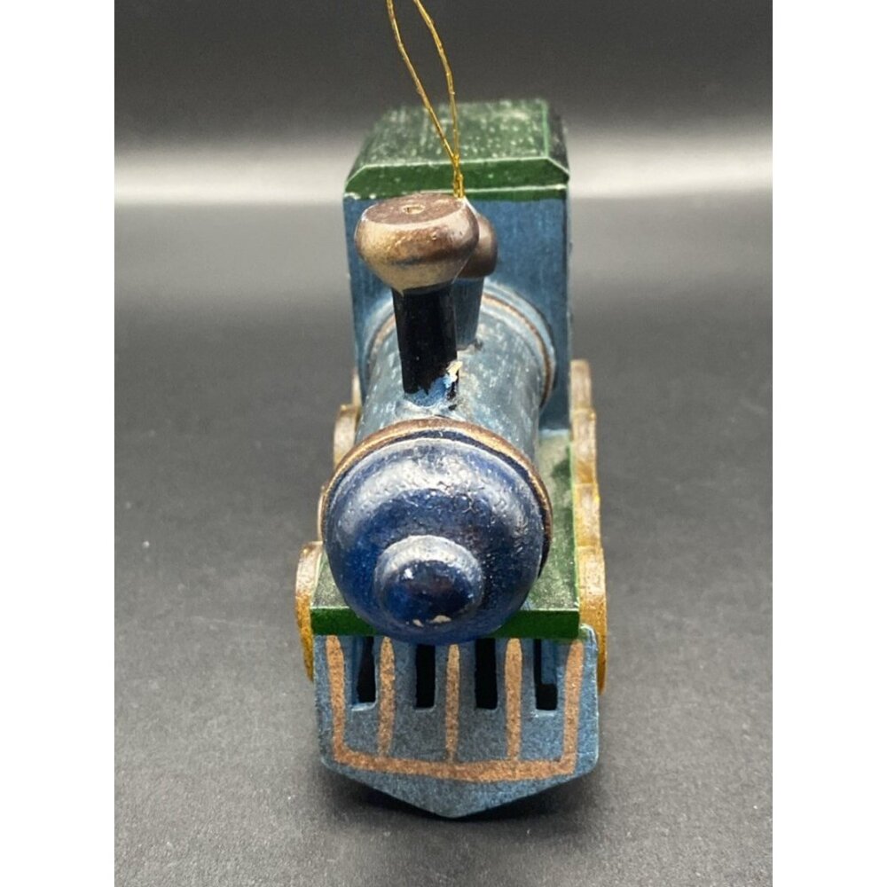 Lot 2 Vintage Wooden Train Ornaments Santa Blue Bear Engine Locomotive Christmas - Picture 8 of 15